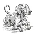 Minimalist line art of a Vizsla dog in a unique pose tattoo design idea