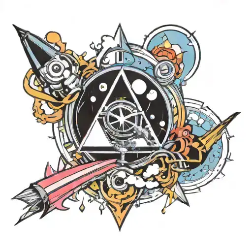 Incorporate iconic symbols from Pink Floyd and Led Zeppelin in a unique and abstract design tattoo design idea