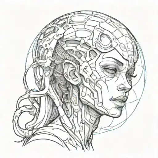 alien girl face tattoo design idea