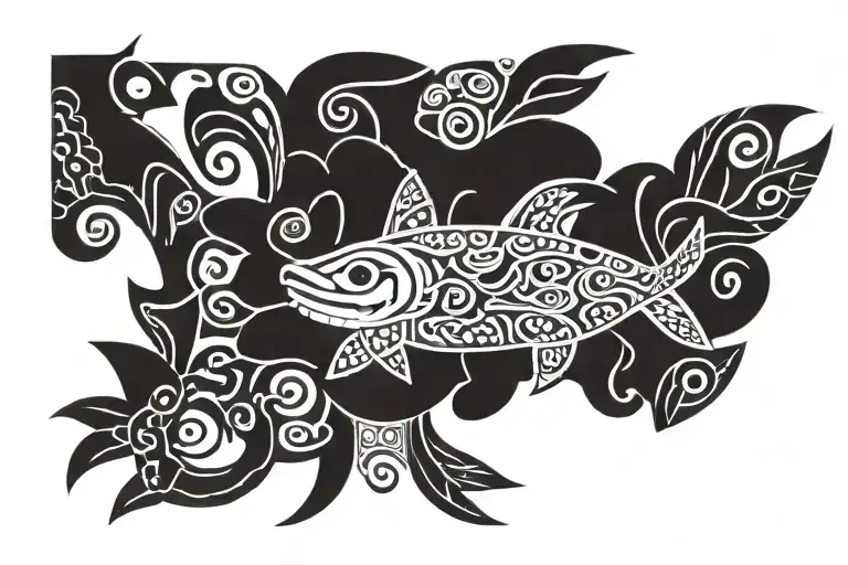 maori style hand bracelet with lézard, shark tithe, tiki, turtle, ocean,  tattoo design idea