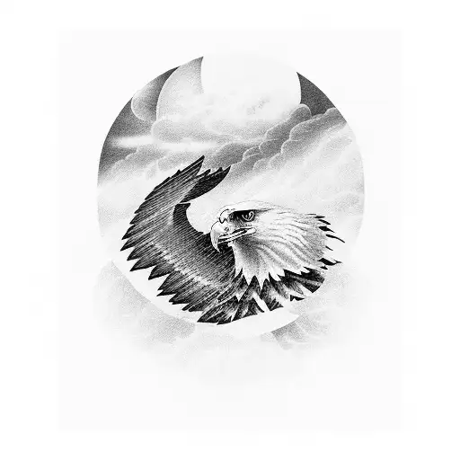 A light house in stormy seas with an eagle on top with its wings spread out. A sailing yacht under the light house in st tattoo design idea