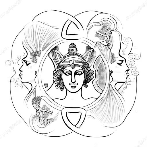 Three serene faces of the Greek goddess Hecate, each looking a different way tattoo design idea