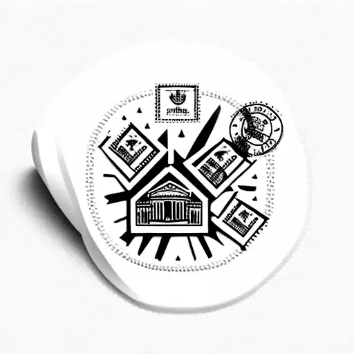 postage stamp including london and paris tattoo design idea