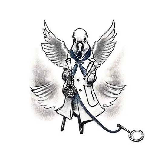duckling wearing white coat and stethoscope tattoo design idea