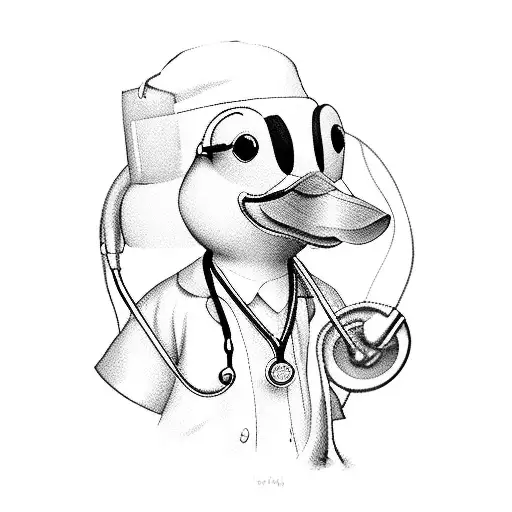 rubber duck wearing white doctor coat and stethoscope tattoo design idea
