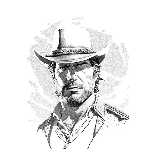 arthur morgan with a sunset and a bit of the rural world from red dead redemption 2 tattoo design idea
