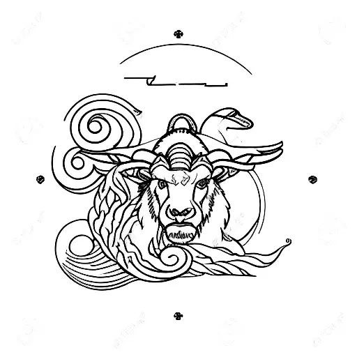 Aries and Leo signs with iris flower and beach wave tattoo design idea