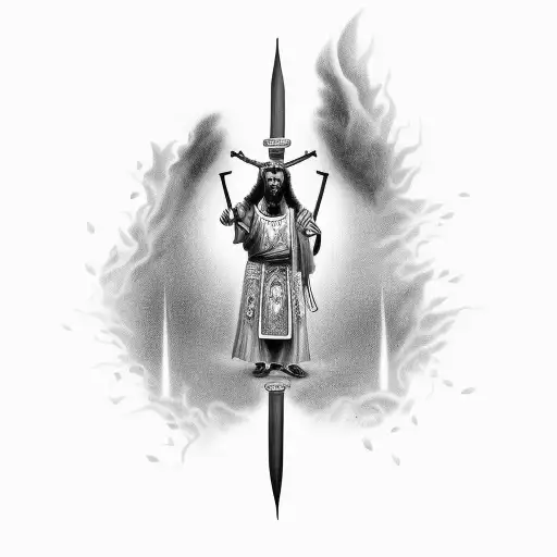 A black-grey tattoo of a warrior overcoming their drug addiction with the help of Jesus tattoo design idea