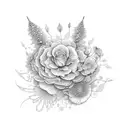 cascading arrangement of delicate flowers intertwining with paintbrushes and pencils, forming the foundation  tattoo design idea