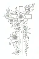 cross with flowers simple tattoo design idea