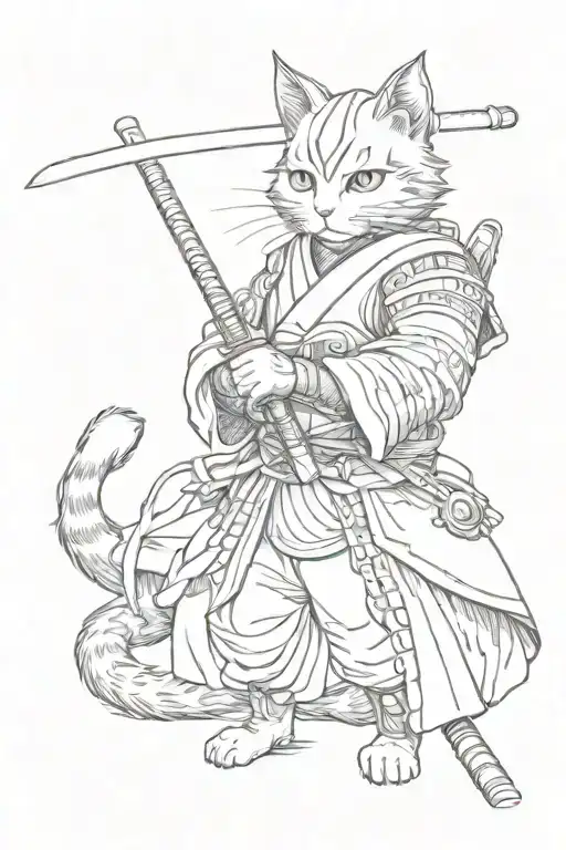 anime, cat, samurai tattoo design idea