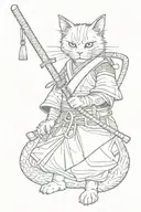 anime, cat, samurai tattoo design idea