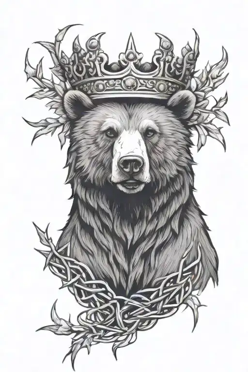 A black-grey tattoo of a bear wearing a crown of thorns, symbolizing Christianity tattoo design idea