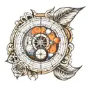 Tattoo template with solar system in clock with compass needles and mandala shapes in between tattoo design idea