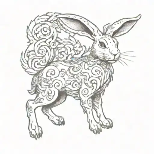 fire rabbit zodiac tattoo design idea