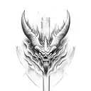 diablo esqueletico con un reloj de arena en su mano izquierda y una lanza en su mano derecha pinchando un corazon tattoo design idea