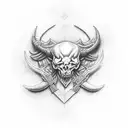 diablo esqueletico con un reloj de arena en su mano izquierda y una lanza en su mano derecha pinchando un corazon tattoo design idea