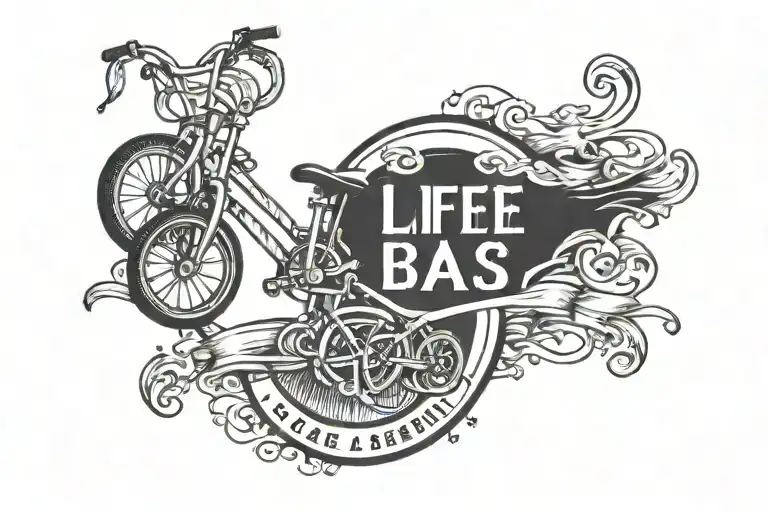 A pair of bmx bars with a banner that says life behind bars around it tattoo design idea