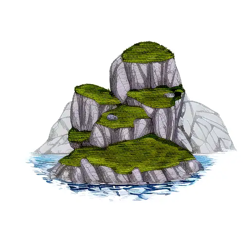 Celtic design on shoulder transitioning through water to a rocky escarpment encased in a serpent tattoo design idea
