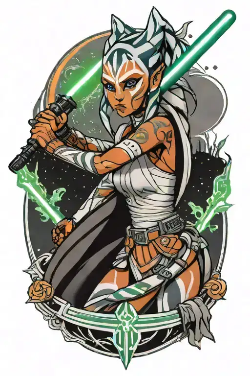 Ahsoka tano star wars lightsabers tattoo design idea