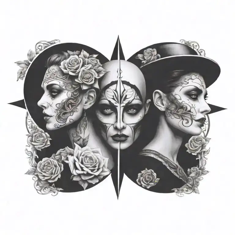 without flowers two faces good and evil con los ojos en blanco  tattoo design idea