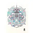 robot, super power, futuristic, slave human tattoo design idea