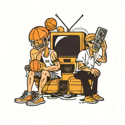 2 stick figures watching basketball on tv tattoo design idea