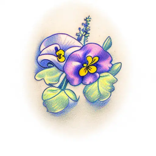 violets and primrose bouquet  tattoo design idea