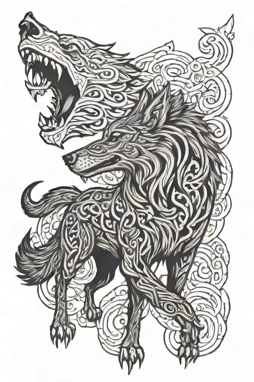 fenrir viking norse wolf tattoo design idea