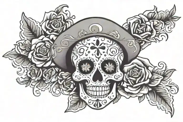 Mexican sugar skull surrounded tattoo design idea