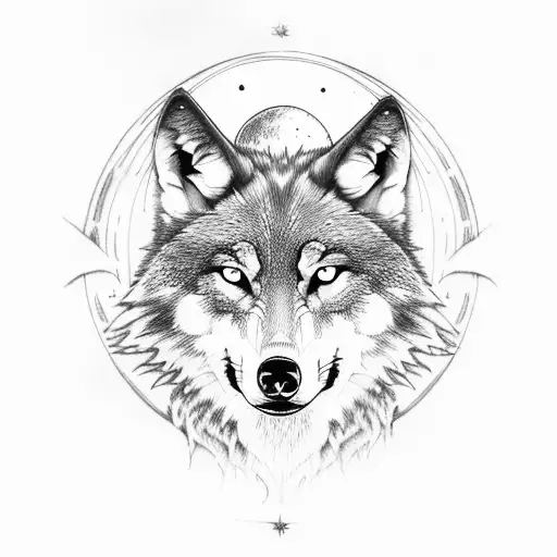 wolf with moon tattoo design idea