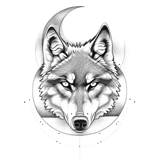 wolf with moon tattoo design idea