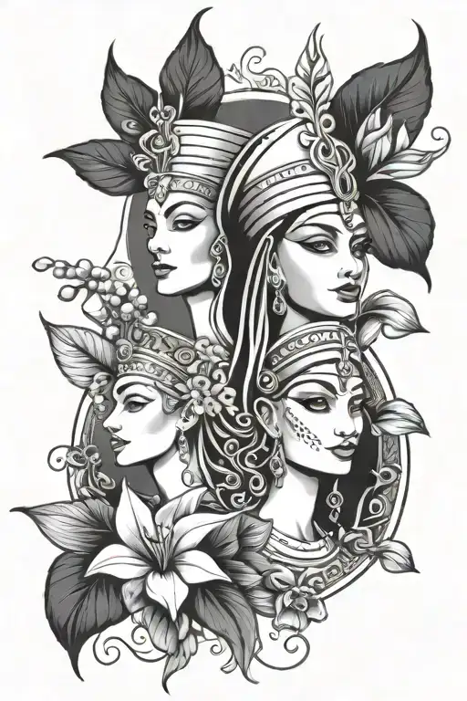 virgo, lily ofvalley and  nefertiti tattoo design idea