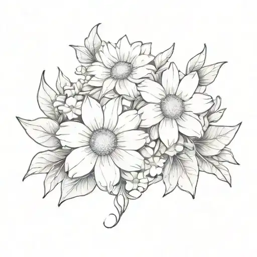 Daisy and Lily with a bow wrapped around the flowers with 13 in the bow tattoo design idea