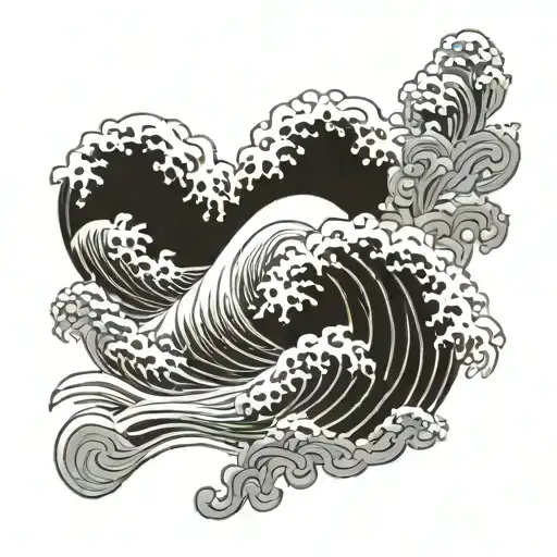 japan waves and blackout tattoo design idea