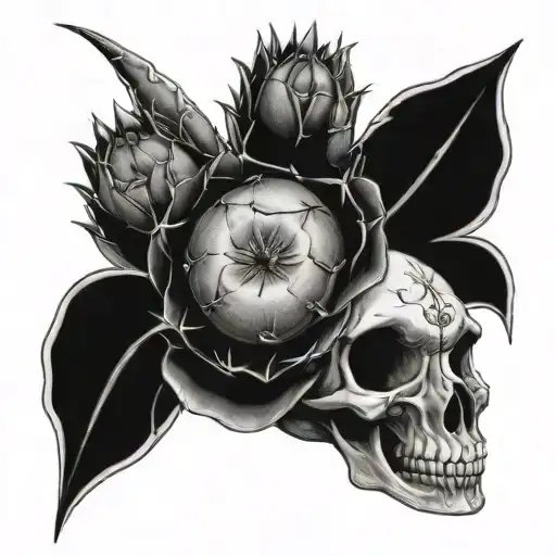 pear cactus in buffalo skull tattoo design idea