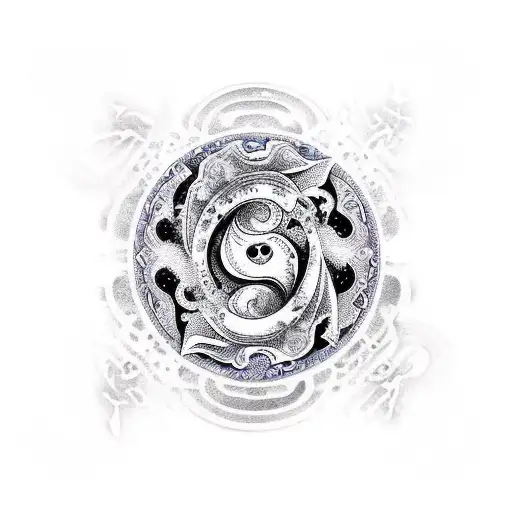 Ying Yang imagery with 2 Chinese characters split in half tattoo design idea