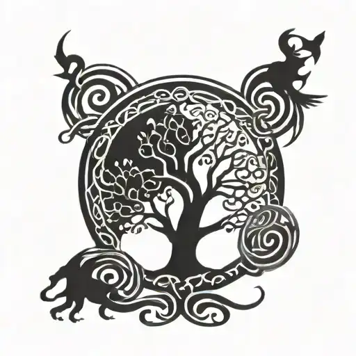 tree of life with celtic symbols  tattoo design idea