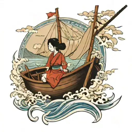 vietnamese girl on boat sailing tattoo design idea