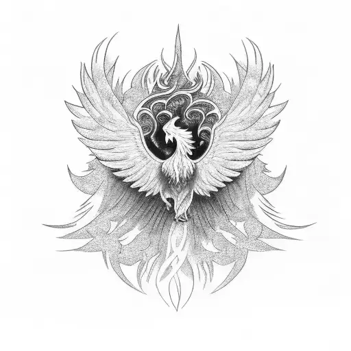 A majestic phoenix rising from the ashes tattoo design idea
