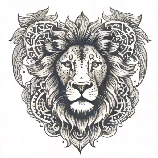 A lion surrounded by a mandala of different animal footprints tattoo design idea