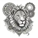 A lion surrounded by a mandala of different animal footprints tattoo design idea