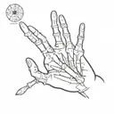 20 sided dice in the palm of an open skeleton hand tattoo design idea