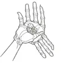 20 sided dice in the palm of an open skeleton hand tattoo design idea