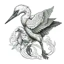 stork carrying baby tattoo design idea