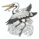 stork carrying baby tattoo design idea