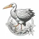 stork carrying baby tattoo design idea