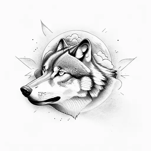 two wolves who eat moon and sun tattoo design idea