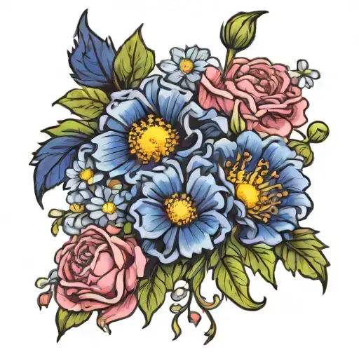 carnation flower, daisy flower and delphinium flower  tattoo design idea