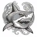 shark biting nipple tattoo design idea